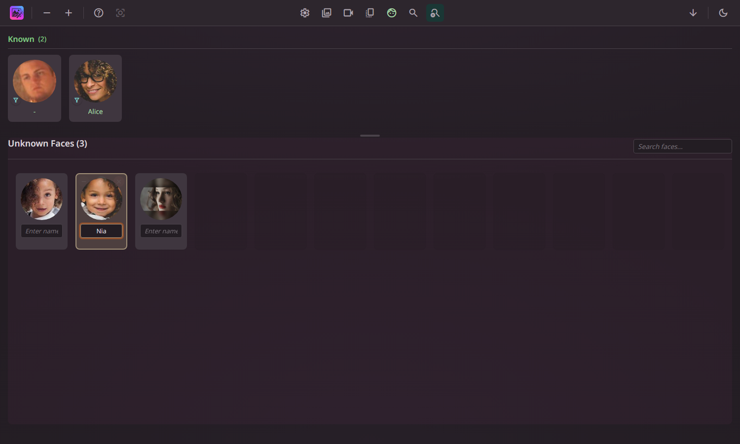 Face detection and people management interface